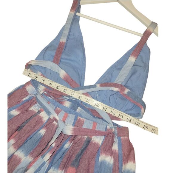 Anthropologie Deep-V Midi Cut Out Strappy Dress Blue Red Watercolor S - Picture 9 of 14